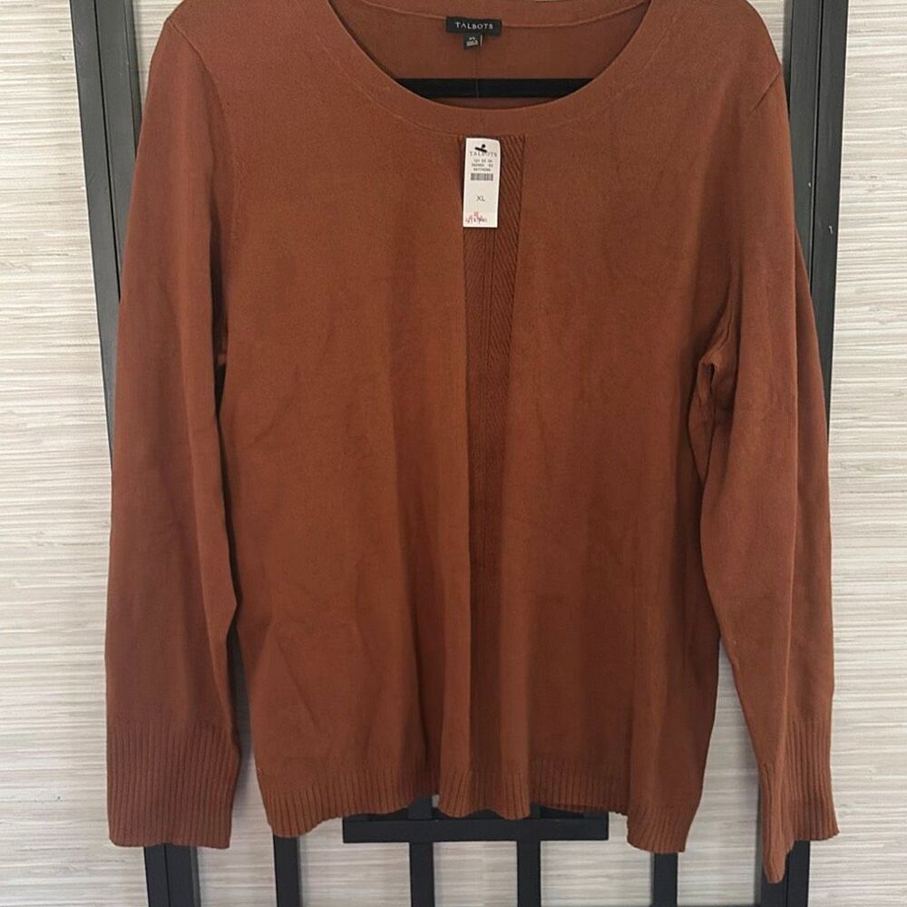 NWT Talbots Coco Brown sweater with herringbone detail size XL
